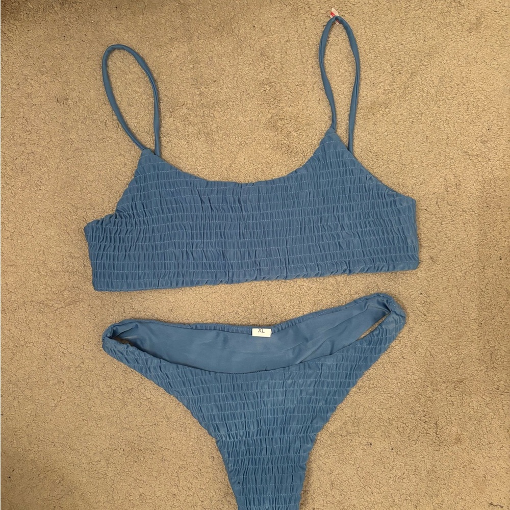 Blue Textured Bikini Set